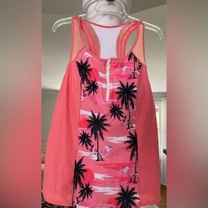 Women’s Tropical palm and flamingo print Tankini top in Hot pink size X large